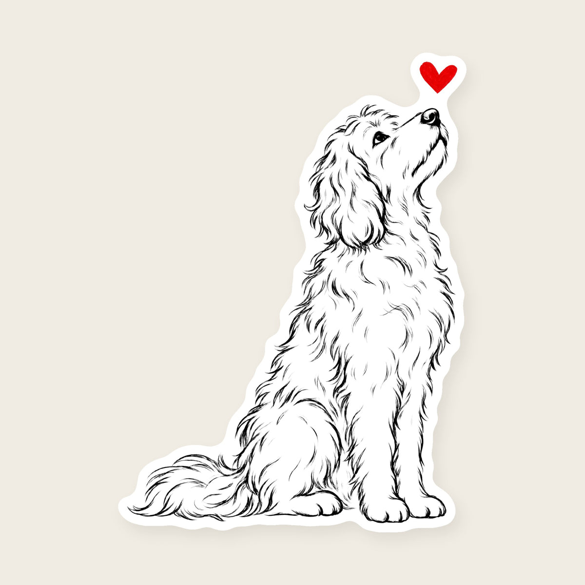 Goldendoodle Heart Decal - Doodle with a red heart, die-cut vinyl sticker