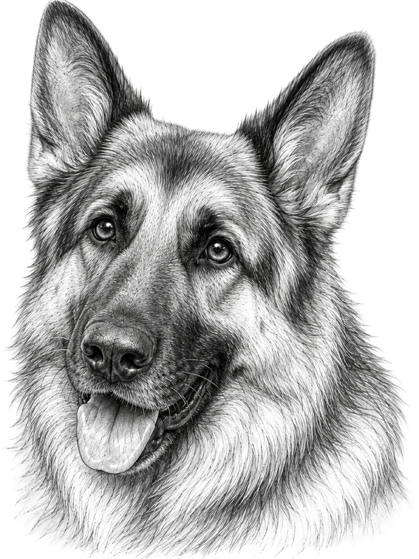 German Shepherd Pencil Sketch on a Blue Jean tee