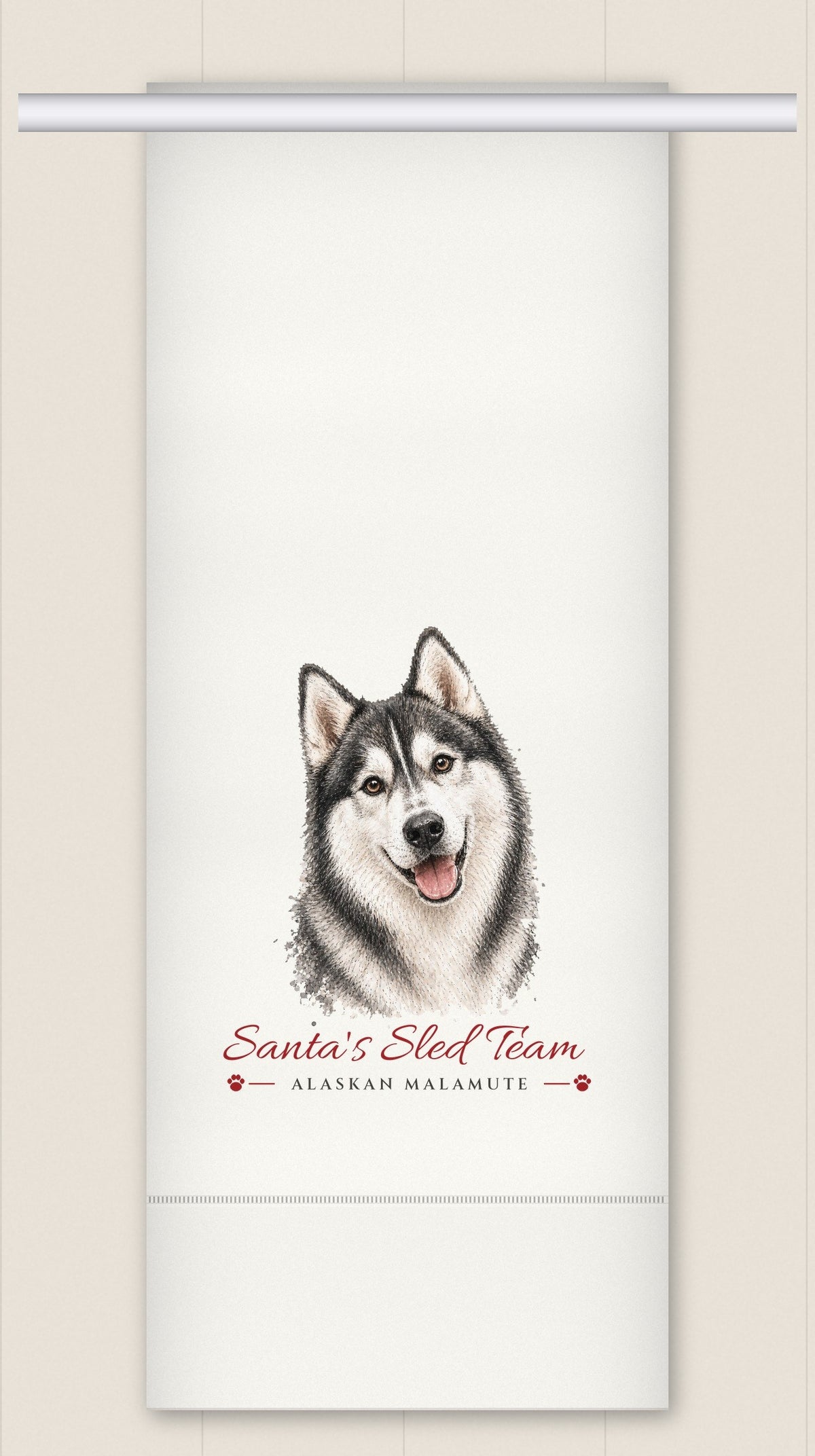 Alaskan Malamute tea towel - Santa's Sled Team