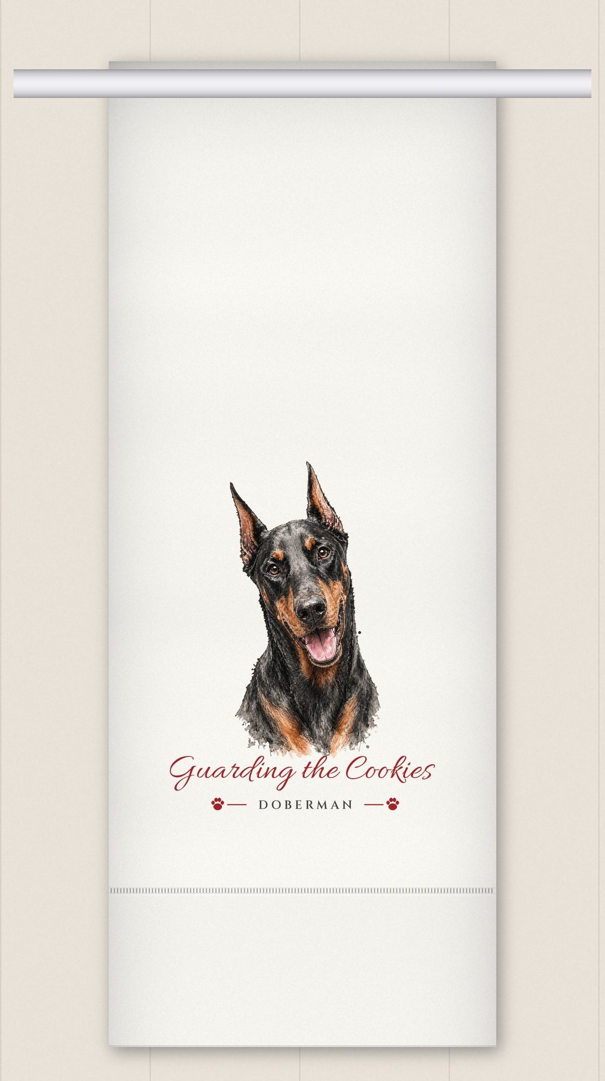 Doberman tea towel - Guarding the Cookies