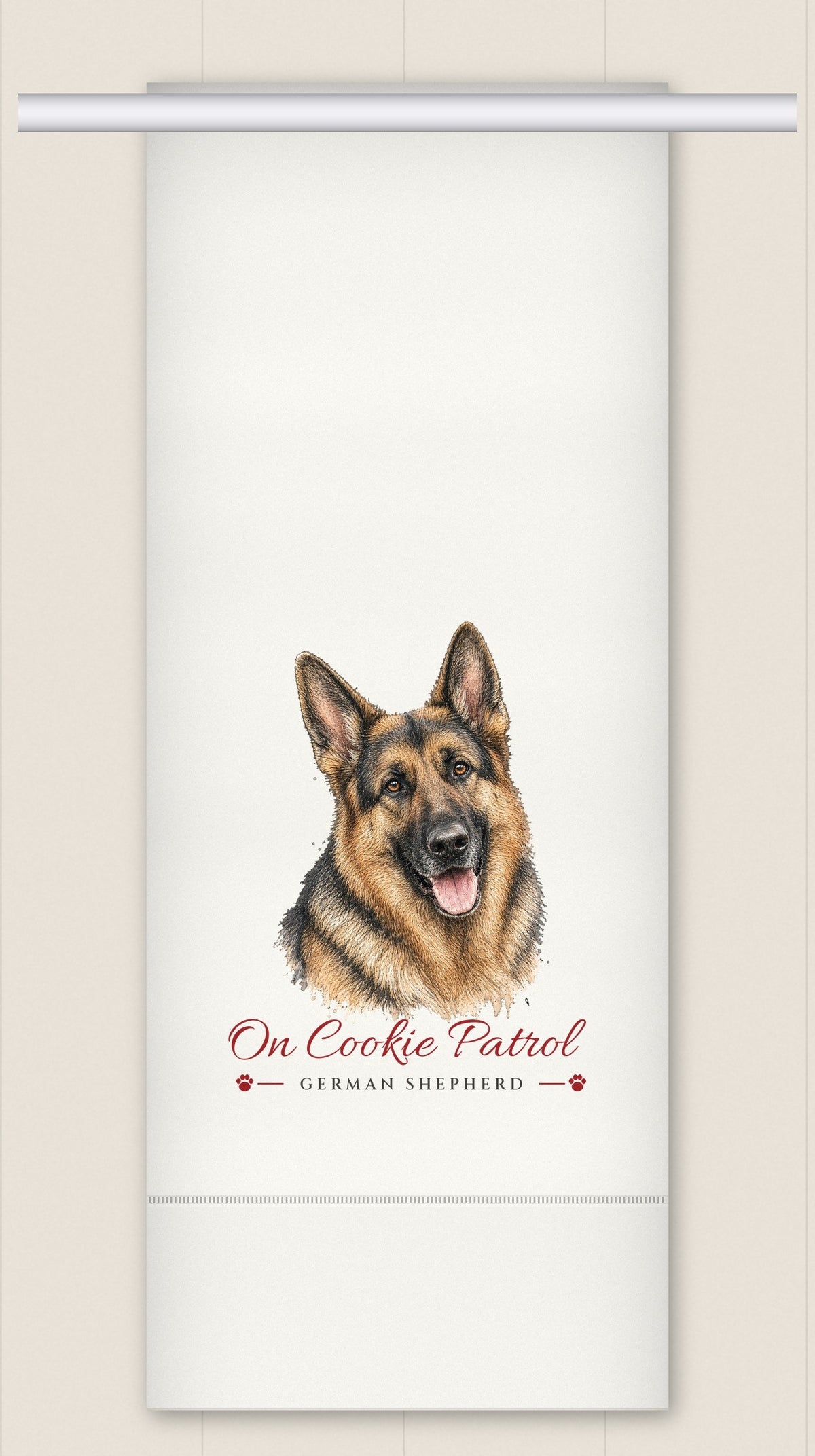 German Shepherd tea towel - On Cookie Patrol