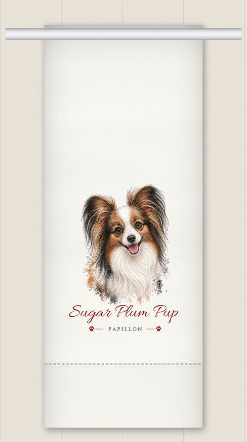 Papillon tea towel - Sugar Plum Pup
