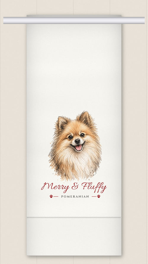 Pomeranian tea towel - Merry & Fluffy