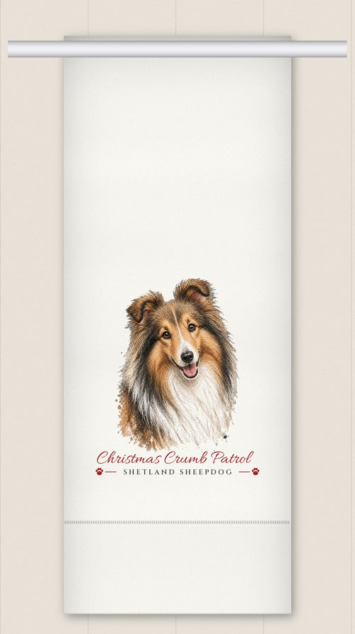 Shetland Sheepdog tea towel - Christmas Crumb Patrol