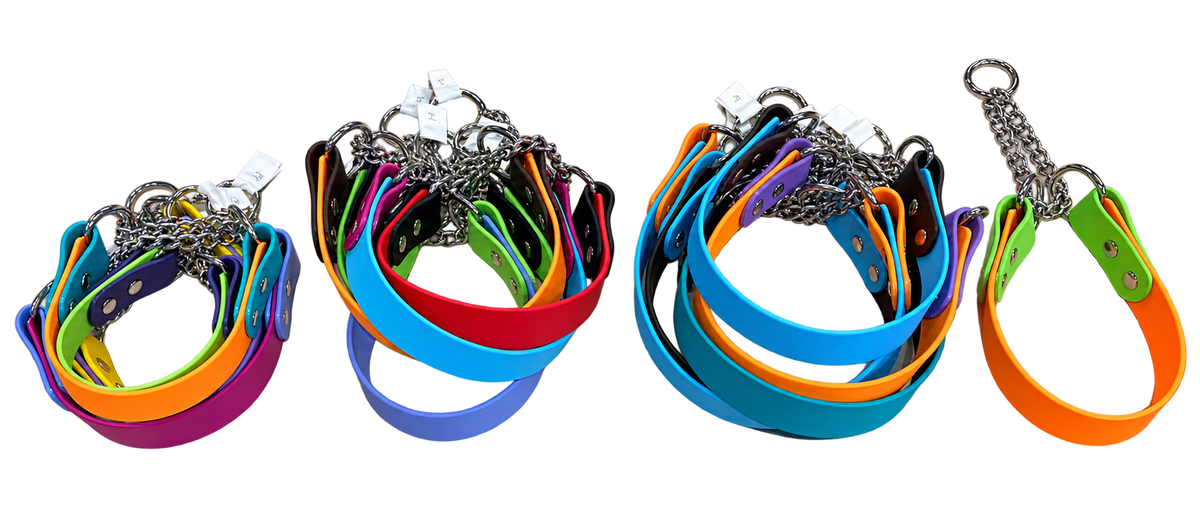 Handmade two-color biothane martingale collars