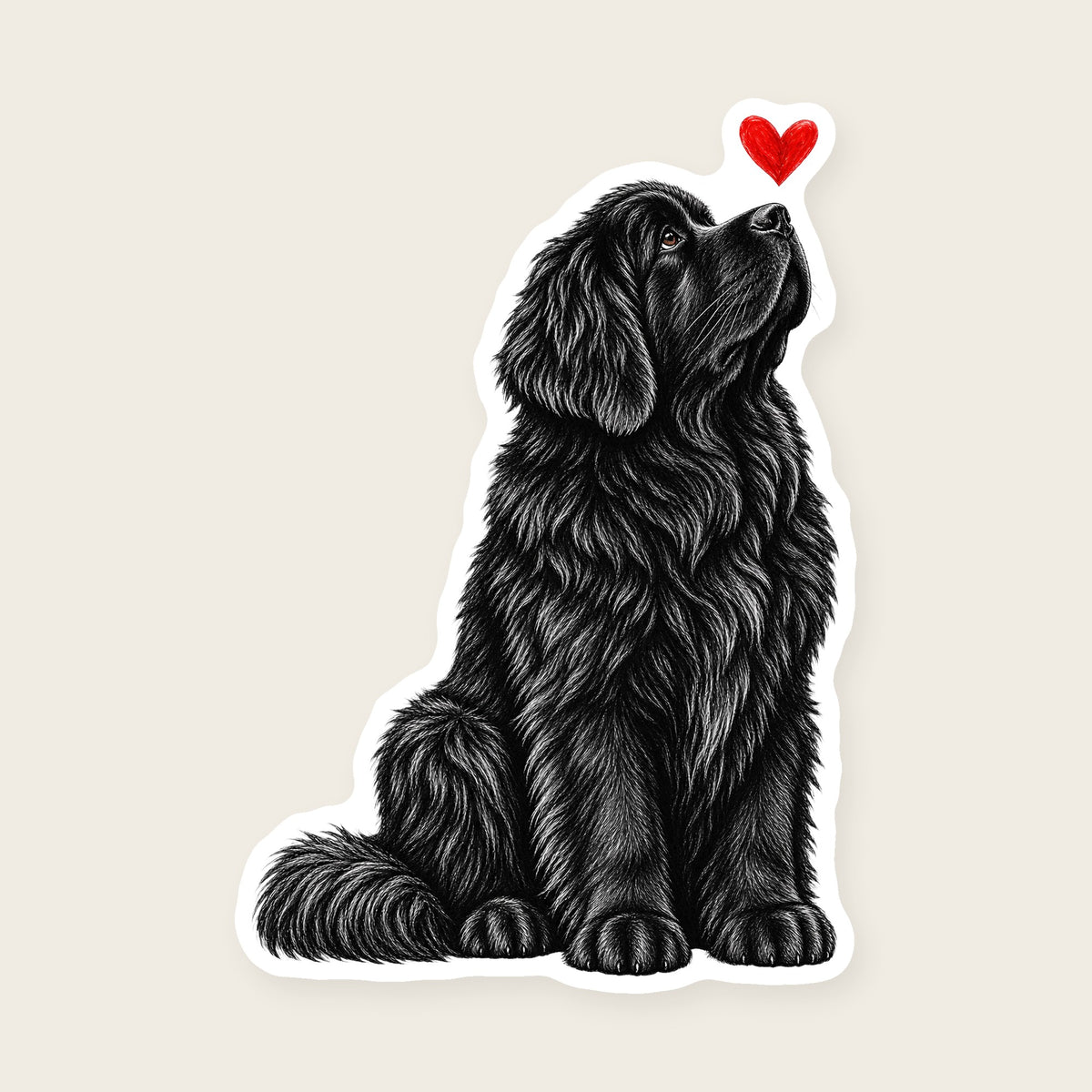 Newfoundland Heart Decal - Newfie with a red heart, die-cut vinyl sticker