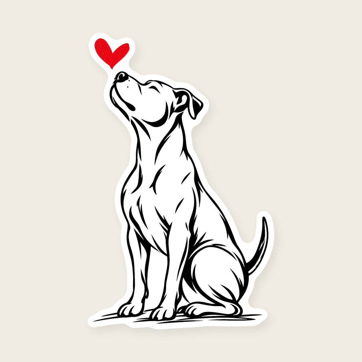 Pit Bull Heart Decal - Pit Bull with a red heart, die-cut vinyl sticker