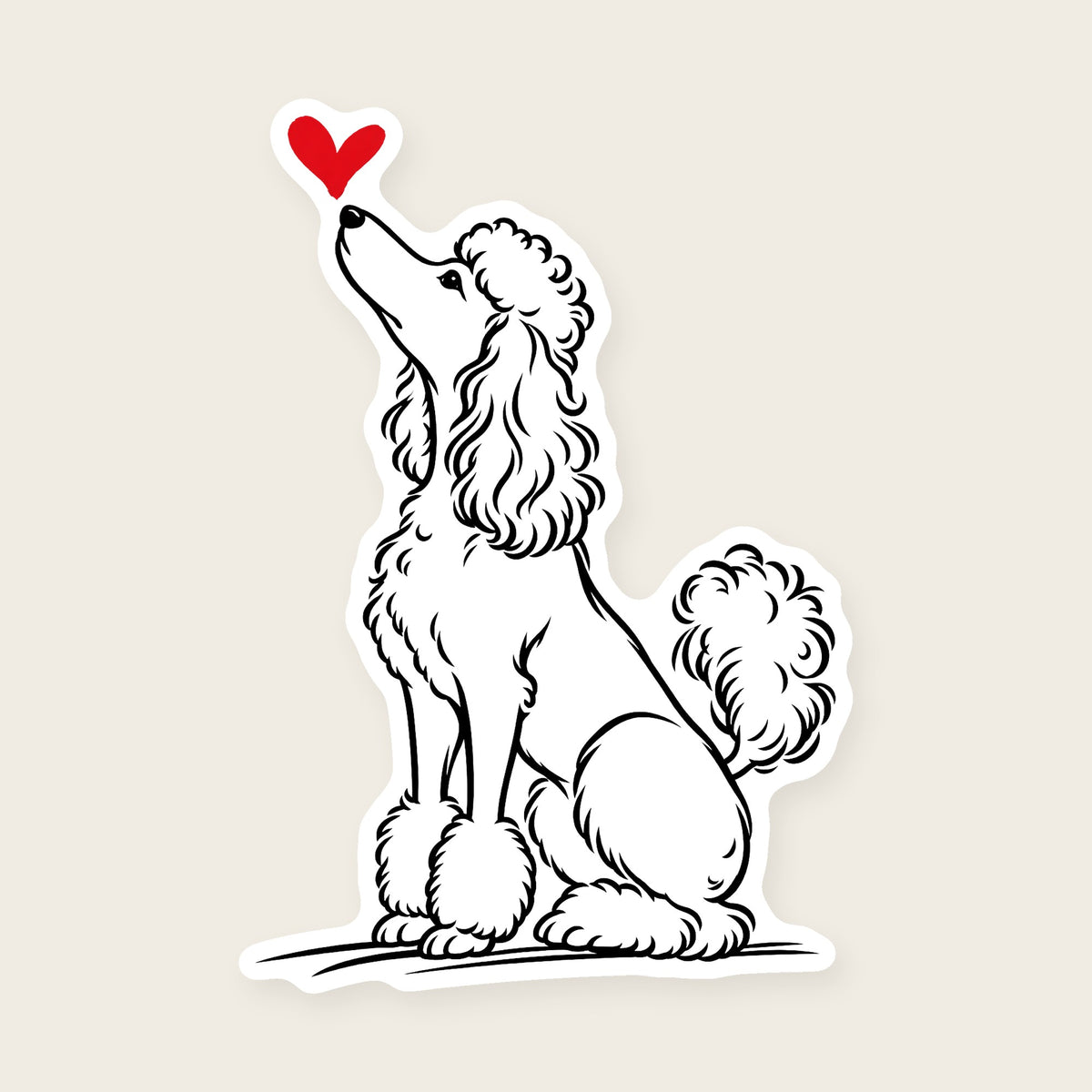 Poodle Heart Decal - Poodle with a red heart, die-cut vinyl sticker