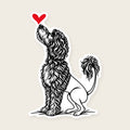 Portuguese Water Dog Heart Decal - line art Portie with a red heart, die-cut vinyl sticker