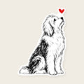 Sheepdog Heart Decal - Old English Sheepdog with a red heart, die-cut vinyl sticker