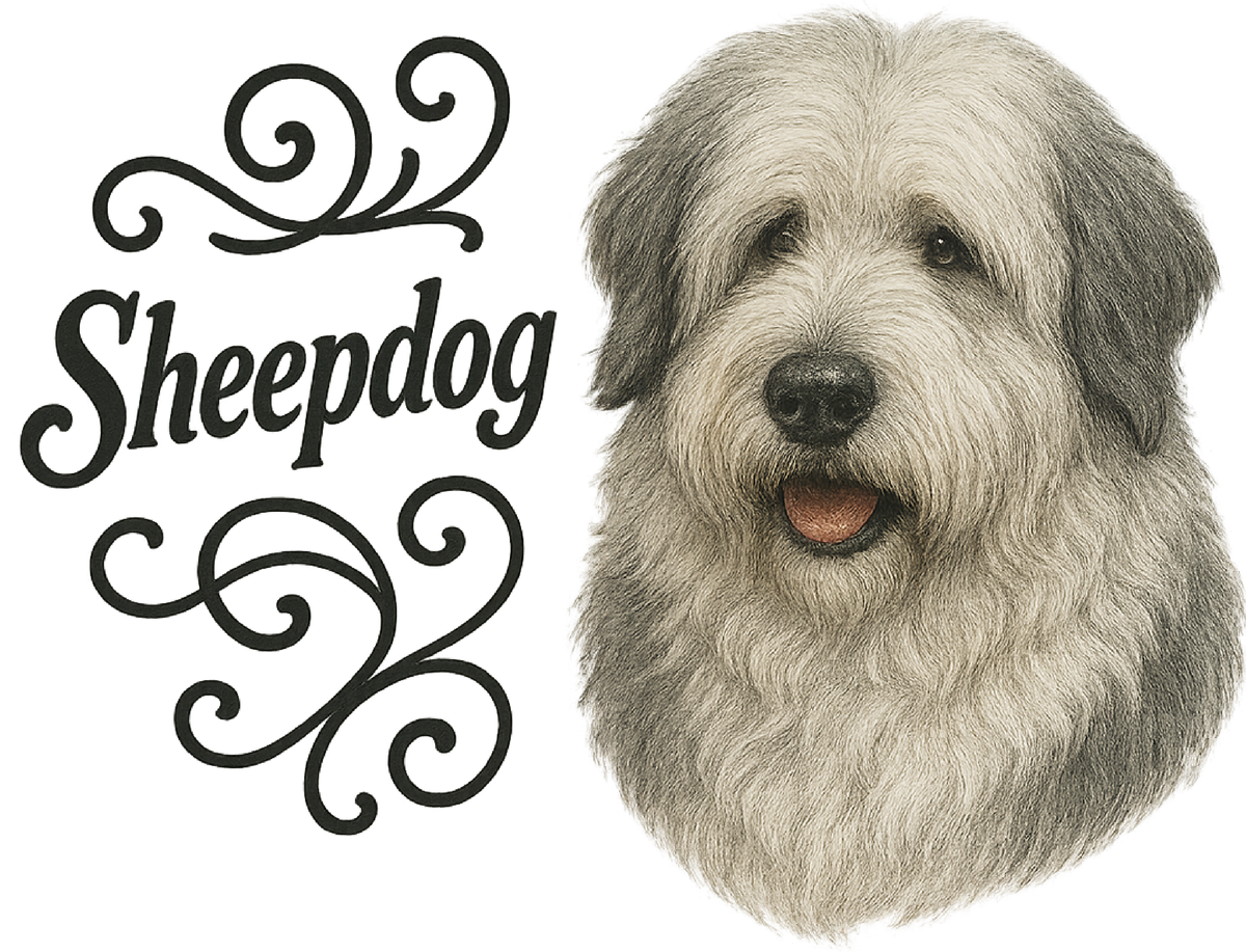 Sheepdog Portrait & Script shirt design