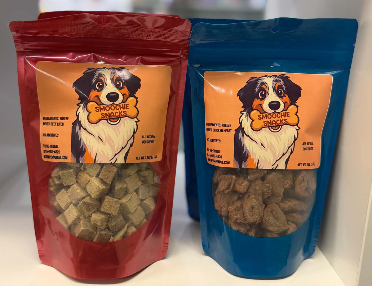 Smoochie Snacks freeze-dried beef liver and chicken heart dog treats