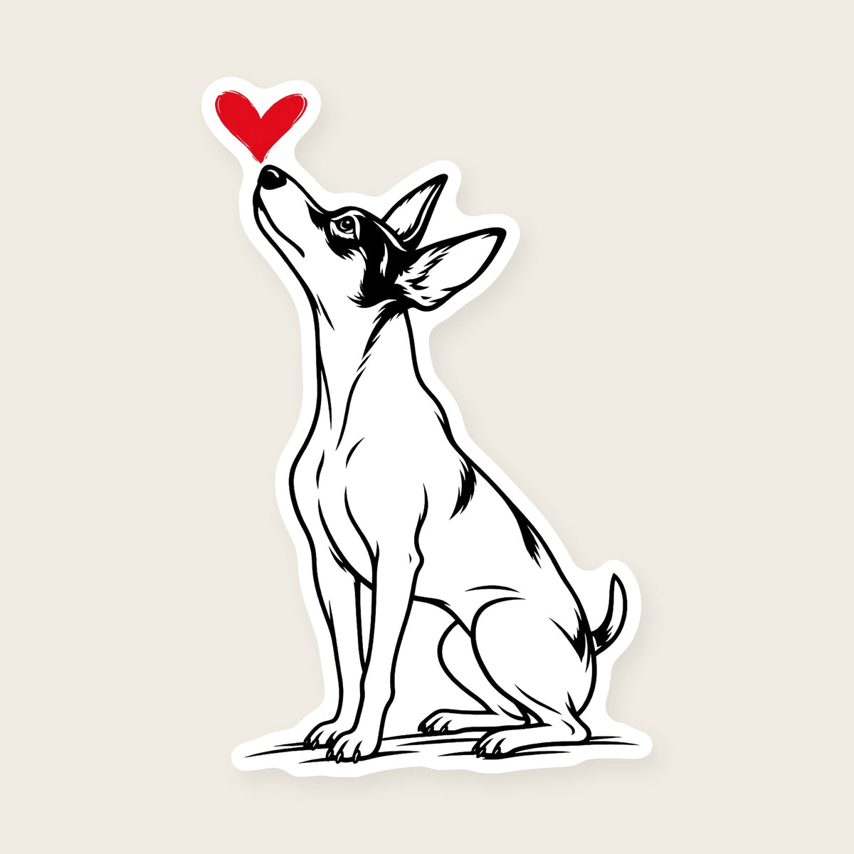 Toy Fox Terrier Heart Decal - Toy Fox Terrier with a red heart, die-cut vinyl sticker