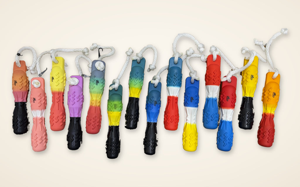 Hand-dyed training bumpers with rope, 14 one-of-a-kind colors