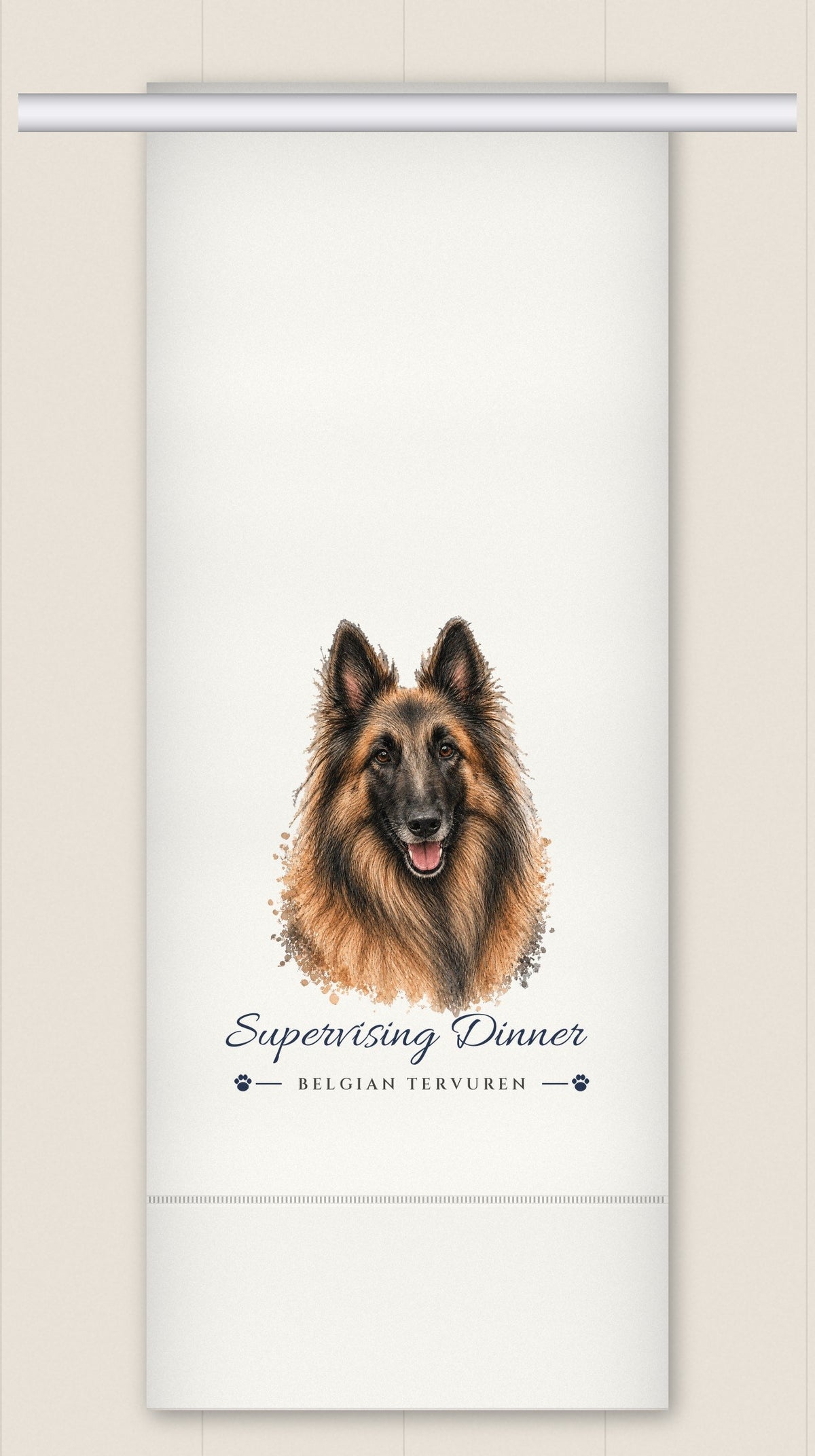 Belgian Tervuren tea towel - Supervising Dinner