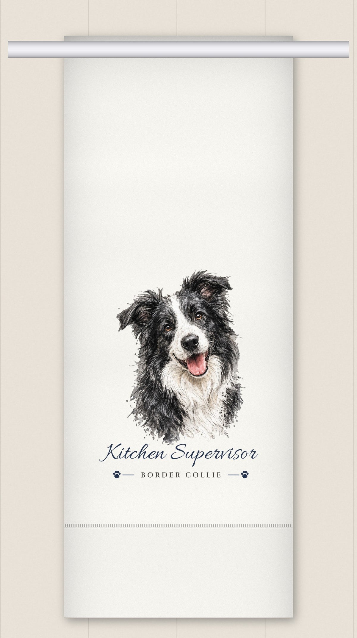 Border Collie tea towel - Kitchen Supervisor