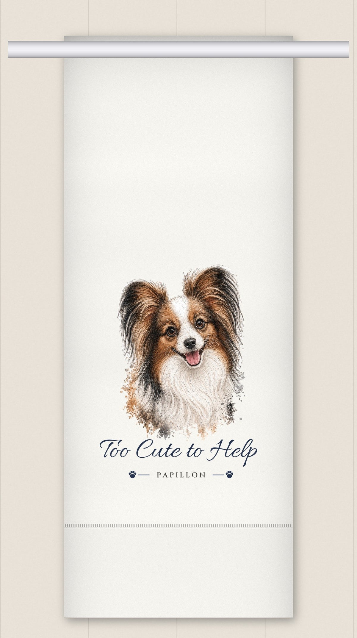 Papillon tea towel - Too Cute to Help