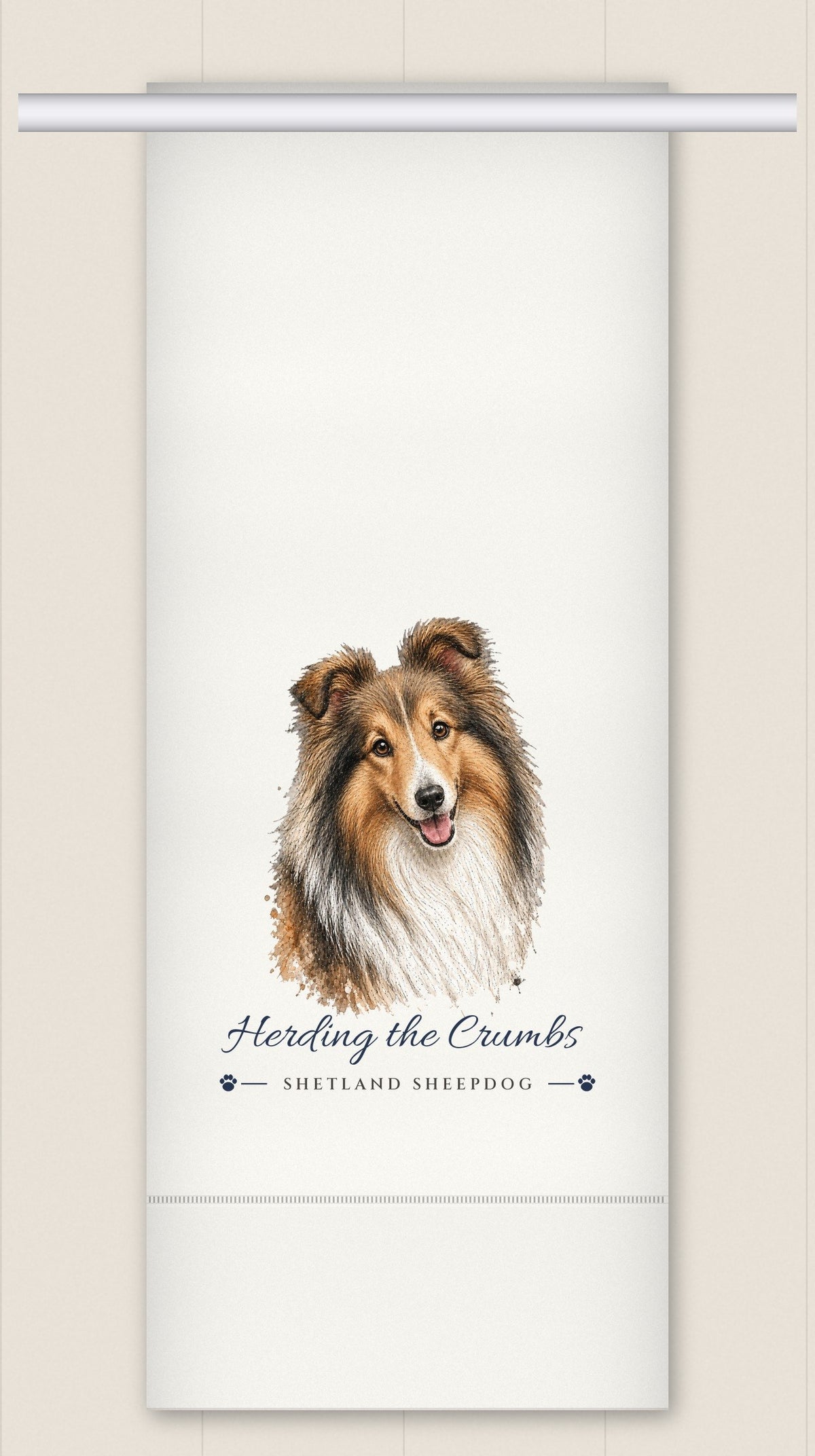 Shetland Sheepdog tea towel - Herding the Crumbs